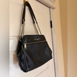 Karl Lagerfeld Black Leather Studded Chain-Handle Shoulder Bag